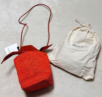 #ad HEREU Campell Leather x Raffia Shoulder Bag Orange MINT $359.10