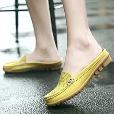 Hot Women's Faux Leather Slippers Closed Toe Mules Comfort Summer Ladies Slides