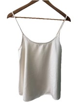 P J Harlow Cream Daisy Camisole Top sz XS Oversized Braided Straps Satin Rayon