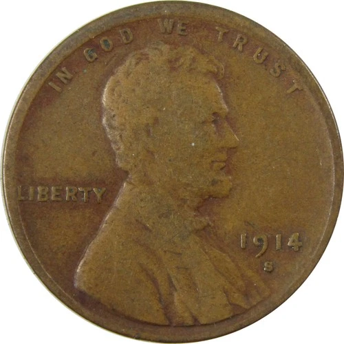 1914 S Lincoln Wheat Cent VG Very Good Penny 1c Coin SKU:I26122