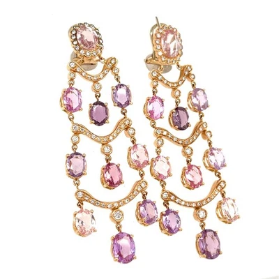 18k Oro Rosa 26CT Y Morado Zafiro Candelabro Pendientes Con / 0.7CT Diámetro - Imagen 1 de 4