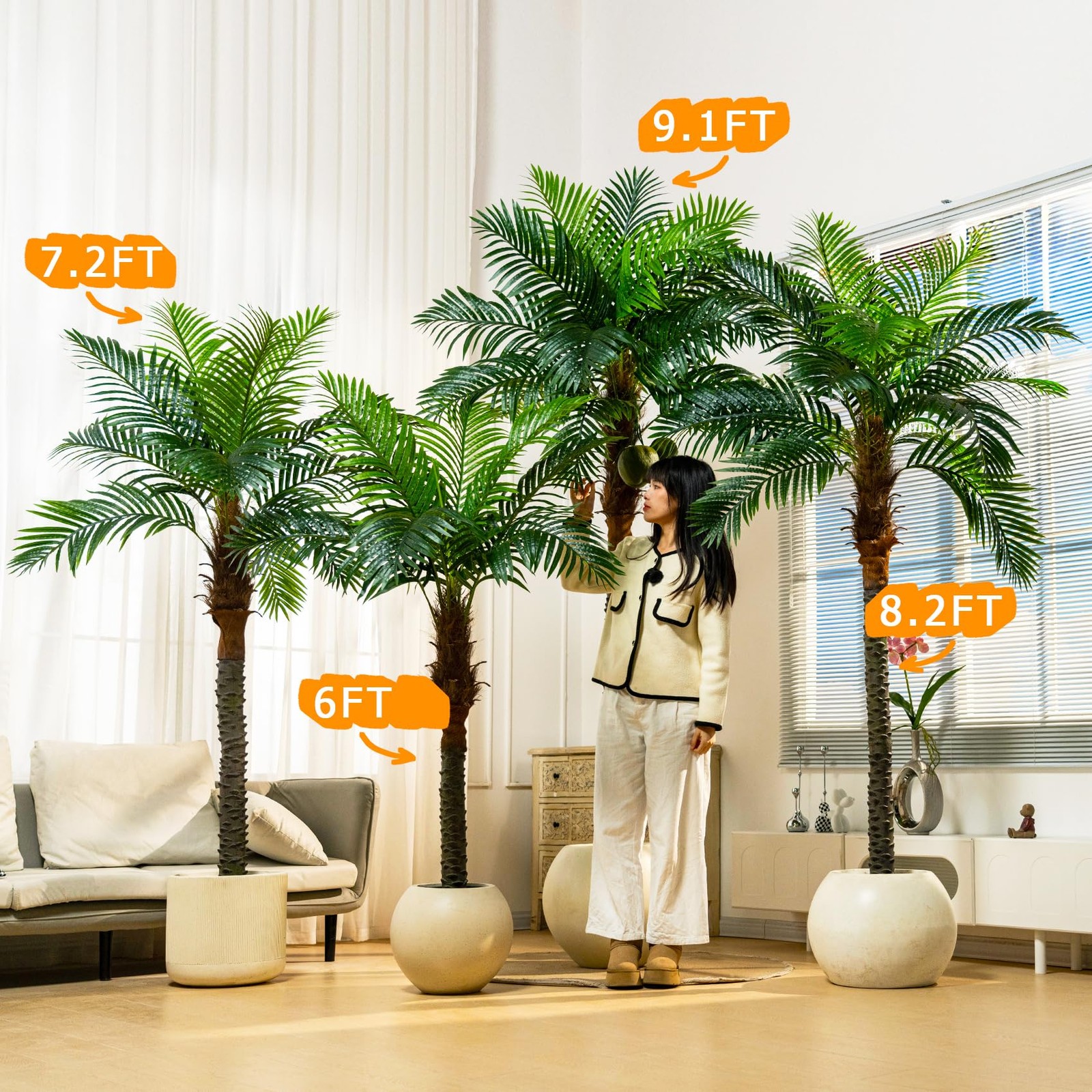 7.2FT Artificial Phoenix Palm Tree with Coconut Fruit Outdoor Indoor Decor La...