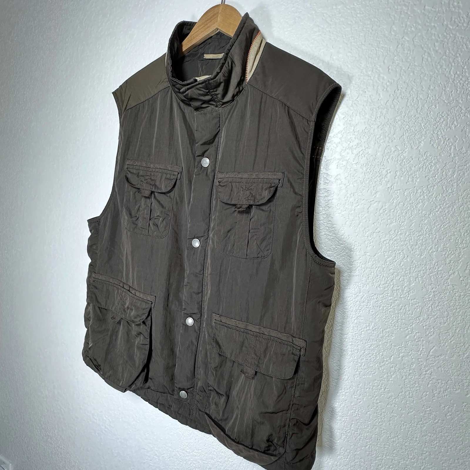 Tommy Bahama Vest Men’s Brown Lined Snap Full Zip Outdoor Pockets Large