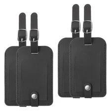 4 Pack Luggage Bag Tags PU Leather Suitcase Name Tags Travel ID Label Black