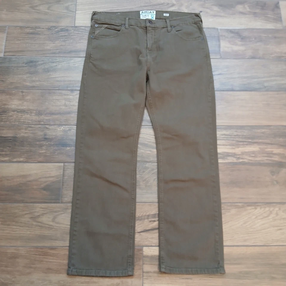 Jeans ARIAT Para Hombres 38x30 Marrón Turba Denim M7 Calce Ajustado Pierna Recta Elastizados Rodeo Foto 4 de 4