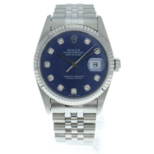 ROLEX 16234G Datejust Bright Blue Dial 10PD SS XWG AT Stainless White Gold Used