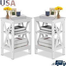 Rustic Accent Table Set of 2 Multifunctional Storage Shelves Home Decor New