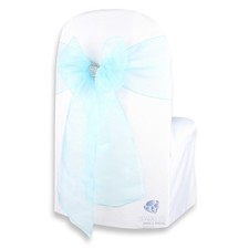 10 pcs Organza Chair Cover Bow Sash 108"x8" - Turquoise - w/ Bow Covers go
