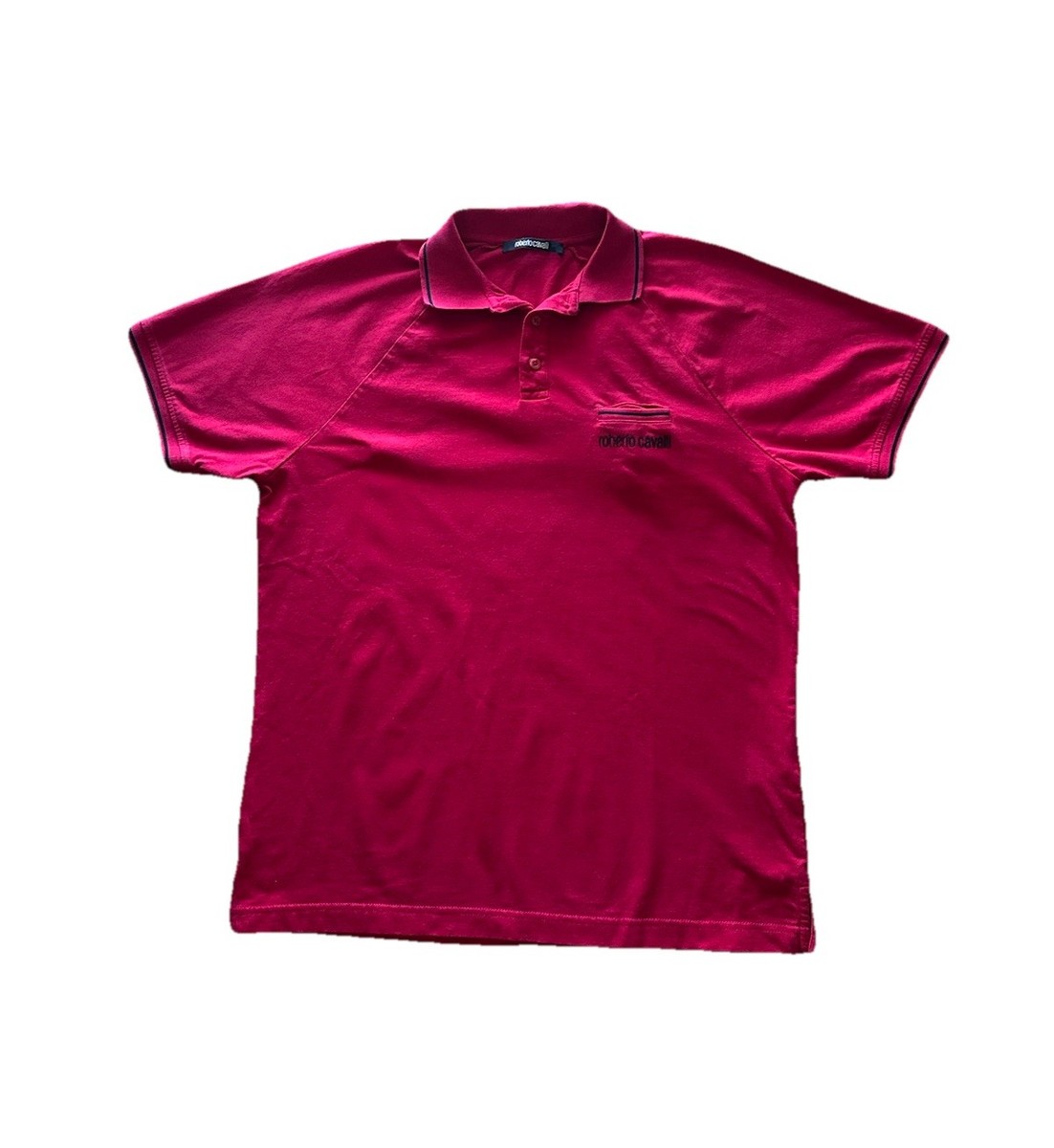 ROBERTO CAVALLI Spellout Authentic Chest Pocket Red Polo Shirt Men’s SIze XL