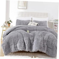 Fluffy Comforter Set, Faux Fur Comforter Set Size, Luxury Fuzzy Queen Grey