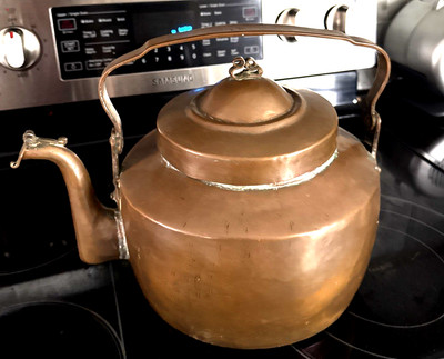 Antique Copper Large Tea Pot Kettle Some Oxidizing See All Pictures mcf
