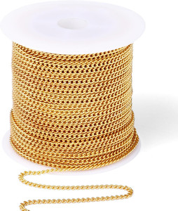 Authentic [66 Feet/ 20M] 18K Gold Plated Curb Chain, 2Mm 304 Ste