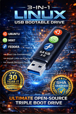 3-in-1 Linux USB Bootable Drive Ubuntu Mint Fedora 64-Bit Live Install PC