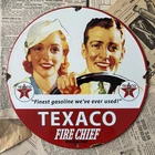 VINTAGE TEXACO FIRE CHIEF GASOLINE GAS STATION 12 INCH PORCELAIN ENAMEL SIGN