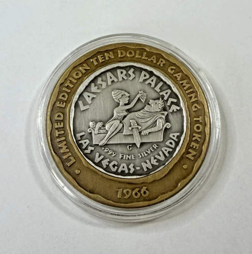 1966 CEASARS PALACE 999 Fine Silver LAS VEGAS NEVADA $10 Token Rare Satin Finish
