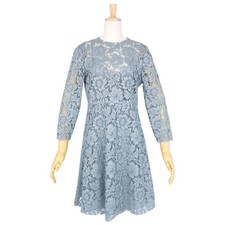 VALENTINO Long-Sleeved Lace Dress Made In Italy Size 42 Blue Women's