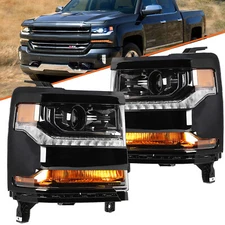 【Gloss Black 】For 2016-2018 Chevy Silverado 1500 HID/Xenon Headlights w/ LED DRL