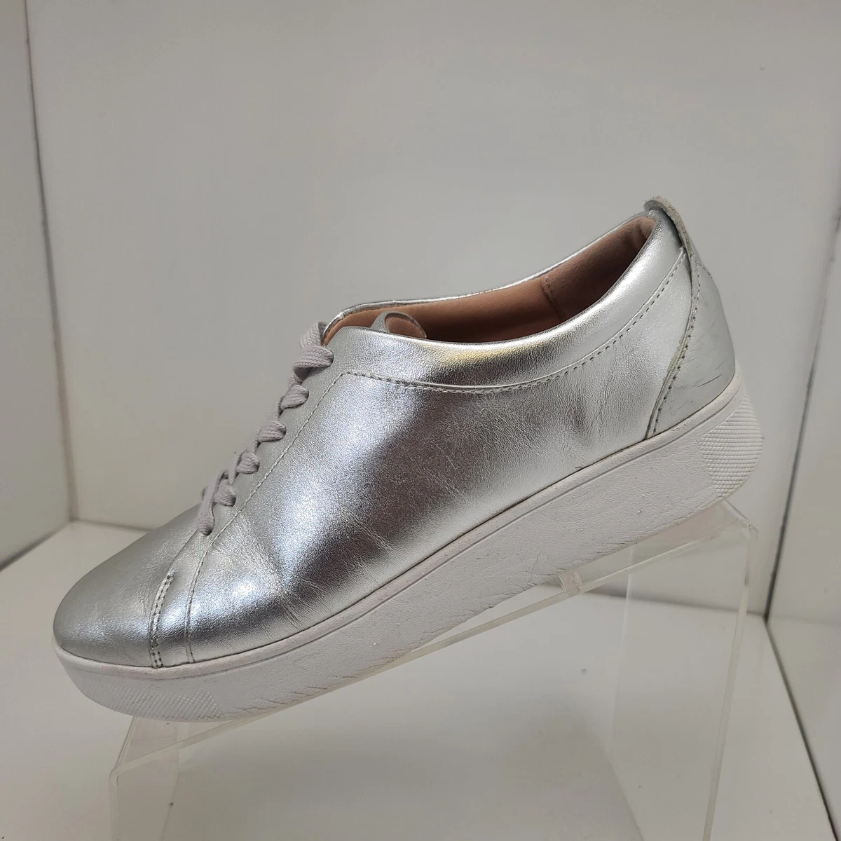 Fitflop Rally Leather Sneakers in Silver Walking Shoes US Size 8
