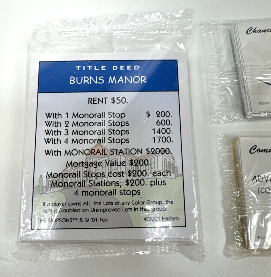 Monopoly The Simpsons Edition 2001 NIP Sealed Deeds Cards Replacement Parts New - Image 2 of 4