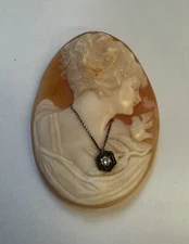 Antique Shell Cameo with Diamond Pendant Loose