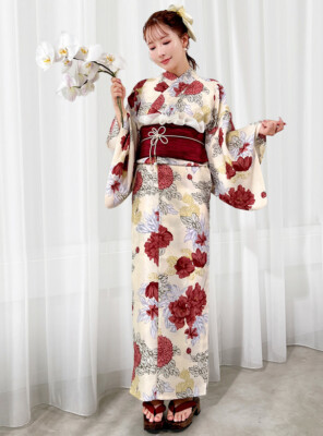 GRAIL Blumenmuster Yukata Set Japanisches Sommerkleid Kimono Rot F/S