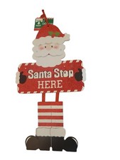 Christmas Decorations Santa Stop Here Hanging Sign  Holiday Decor NEW, 9"