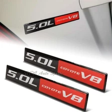 2x Universal Red Black Coyote 5.0L V8 Engine Aluminum Sticker Decal Emblem Badge