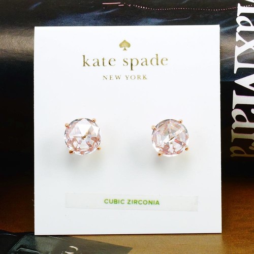 NWT Kate Spade Bright Ideal Round Stud Earrings Clear Rose Gold CZ - Imagen 2 de 5