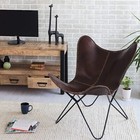 Handmade Genuine Leather Butterfly Chair Iron Frame Lounge Chair Full Folding