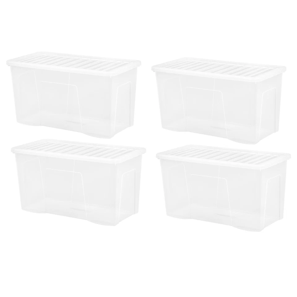 Set of 4 x 110L Extra Large Clear Transparent Plastic Storage Boxes With Lids UK - Image 4 of 4