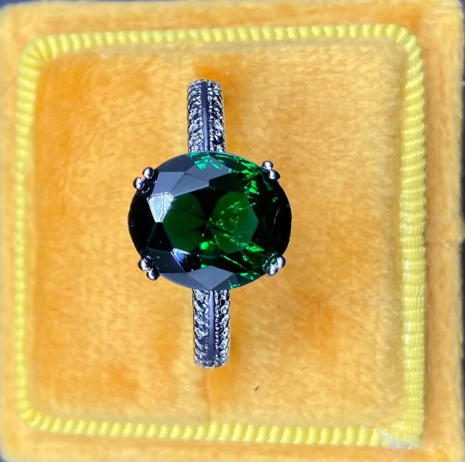 Помолвочное кольцо из белого золота 14 карат с изумрудом на годовщину Святого Валентина с имитацией - Изображение 4 из 4