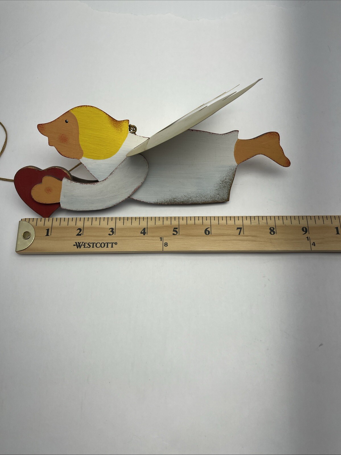 Vintage Nursery Hang Up Angel Art Folk Art Wooden Hand Painted Handmade 8.5x 3.5