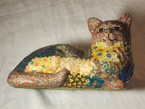 Vintage MAM Originals Decoupage Patchwork Calico Cat Door Stop Estate Find - Picture 16 of 16