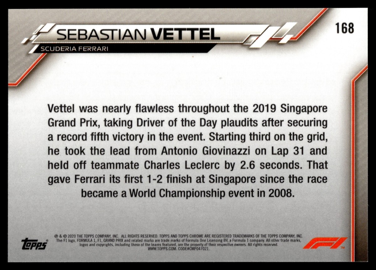 2020 Topps Chrome SAPPHIRE Formula 1 SEBASTIAN VETTEL #168