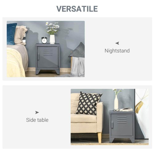 HOMCOM Nightstand 15.75"x19.75" Metal Frame Grey w/ Adjustable Shelf Storage - Picture 5 of 8
