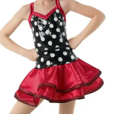 New WEISSMAN They Don't Know 10670 BLACK RED DOT Leotard Shrug Skirt LC L GIRL