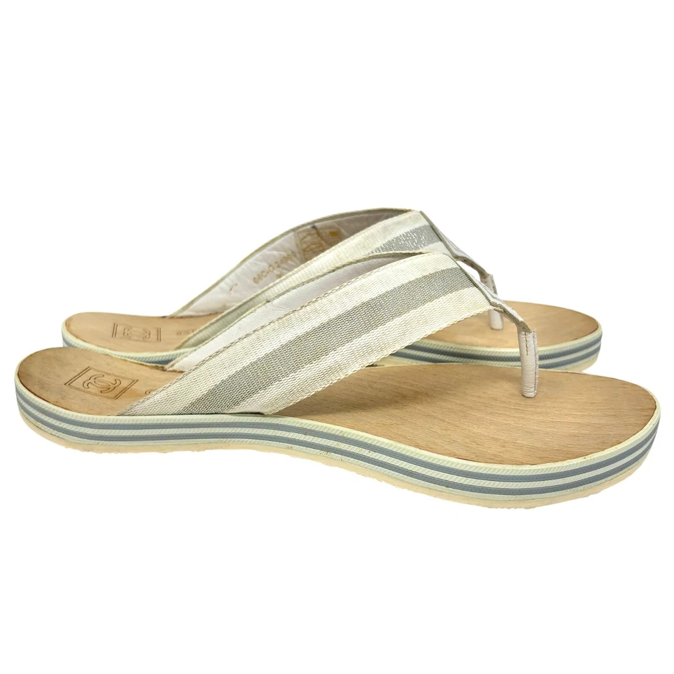 CHANEL Sport винтажный 06C CC логотип стринги сандалии #36 белое серебро дерева резины - Изображение 3 из 4