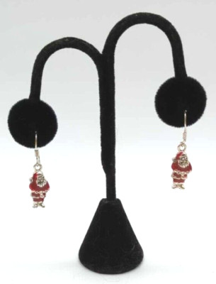 Santa Claus Enamel Dangle Pierced Earrings Silvertone Christmas Jewelry