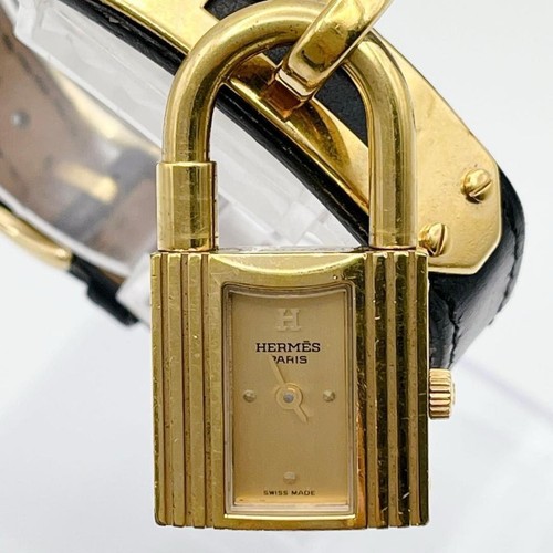 Hermes Kelly Watch Gold Dial Black Leather Ladies Used Tested From JPN Auth #2 - Picture 2 of 12