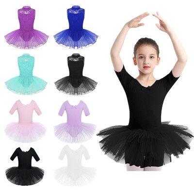 Kids Girl Ballet Dance Dress Tutu Skirt Gym Skating Performance Leotards Costume