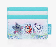 🐈Cartera de identificación con tarjetero Disney Cats Marie Figaro Loungefly Flower Field nueva