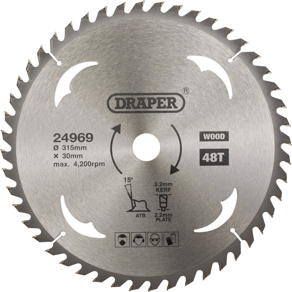 Draper TCT Wood Cutting Circular Saw Blade 315mm 48T 30mm - Image 1 of 1