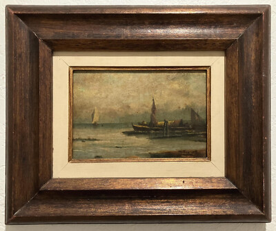NEAPOLITAN SCHOOL Italian Oil ~ GAETANO ESPOSITO ~ c.1890 Listed BOATS AT DUSK