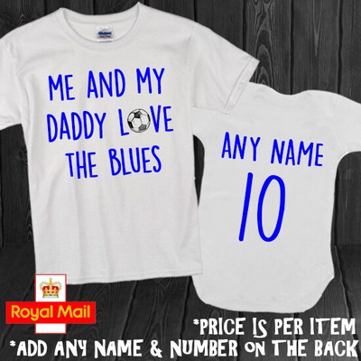 The Blues Daddy Mummy Grandad Personalised Bodysuit Babygrow Romper Football