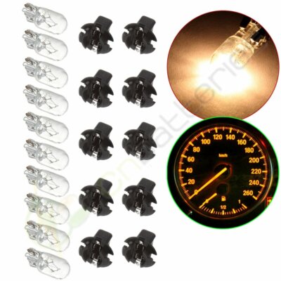CCIYU 10-Pack T10 194 Halogen Bulbs With Twist Lock Sockets For Car Dash Cluster Lights