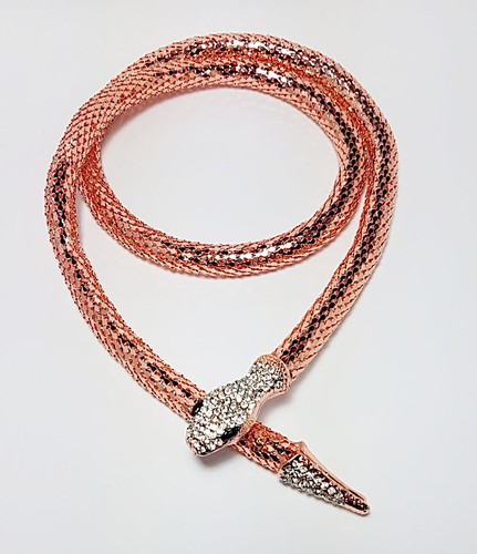 Snake Necklace Choker with Crystal Rhinestone Head and Tail 31.5 in - Picture 6 of 7