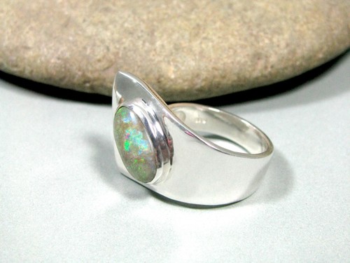 Sterling Silver Opal Ring - Handmade Ring Bezel Setting Australian Opal Ring - Zdjęcie 8 z 12