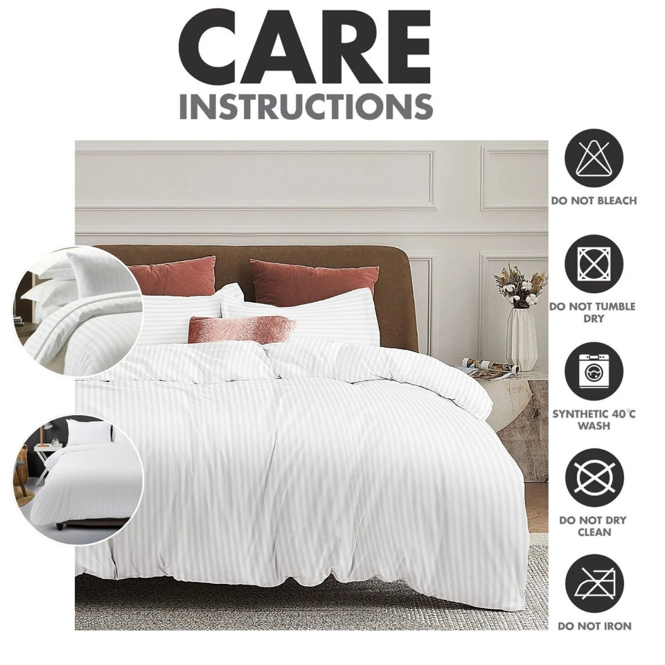 Duvet Cover SET Luxury Stripe Quilt Covers Bedding Sets Single Double King Size - Image 3 of 4