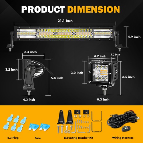 Auxbeam 22" + 3" LED Light Bar 6 Modes Amber White Strobe Spot Flood Fog Lights - Picture 5 of 12