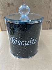 XXL Black Diamond Crushed Biscuits Canister Jar Kitchen Storage Silver Trimmings